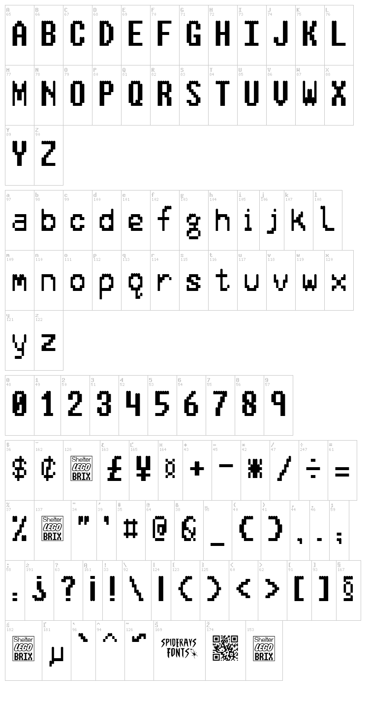 Lego Brix font map